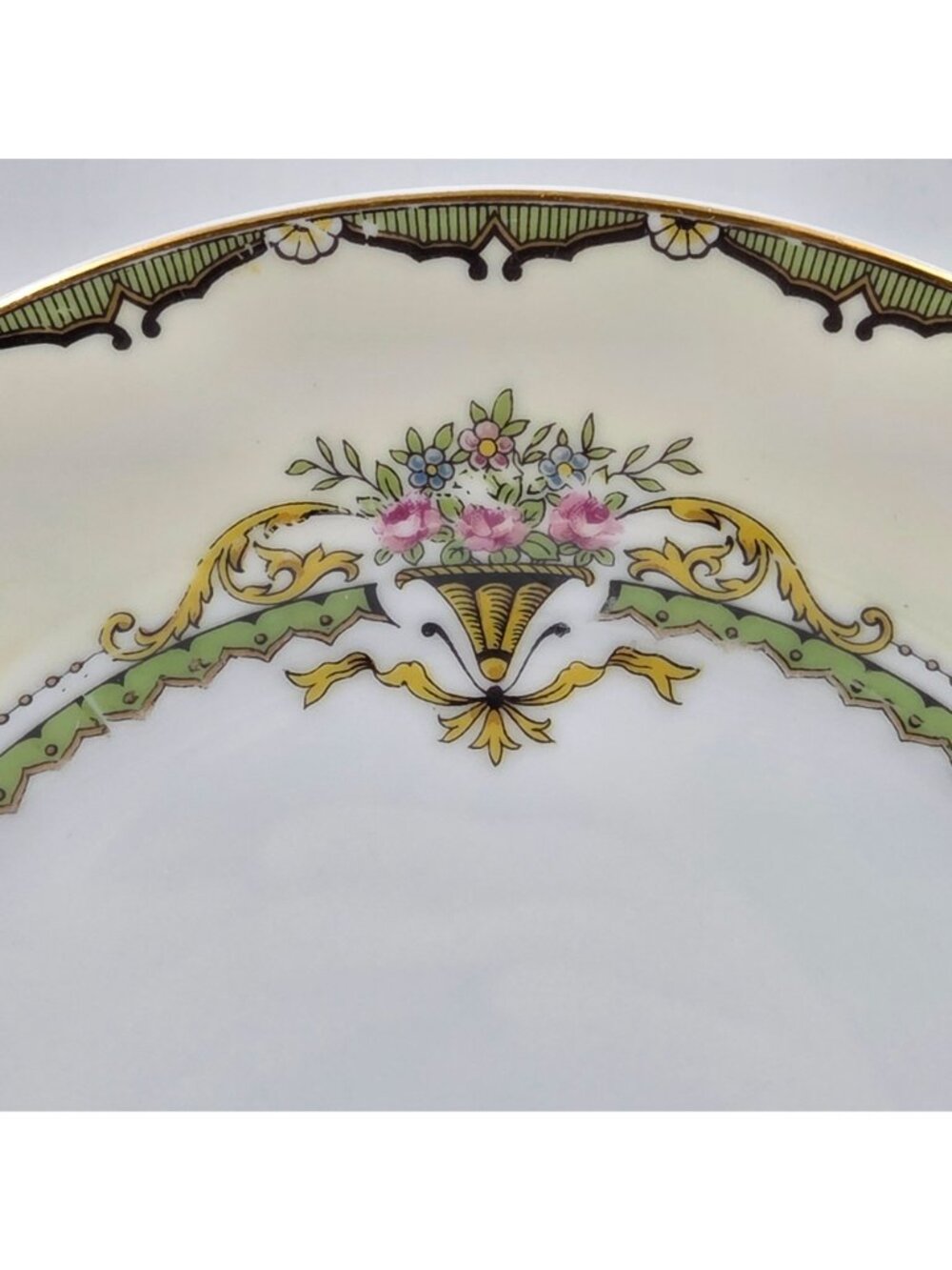Noritake Penelope Set of 4 Salad Plates Green Border Pink Roses Urn Gold Trim - Picture 3 of 6